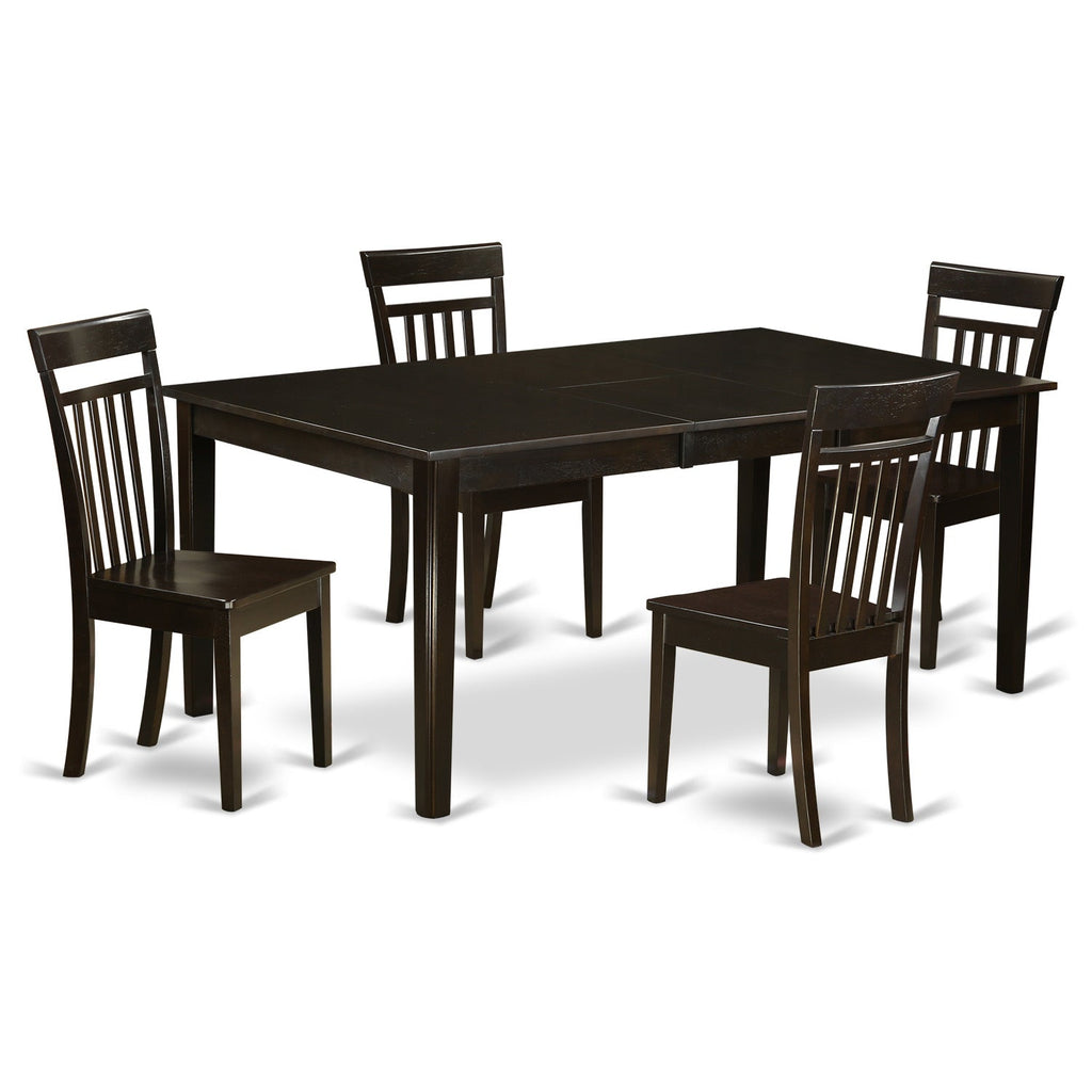 East West Furniture HECA5-CAP-W 5 Piece Dining Set Includes a Rectangle Dining Room Table with Pedestal and 4 Kitchen Chairs, 42x72 Inch, Cappuccino