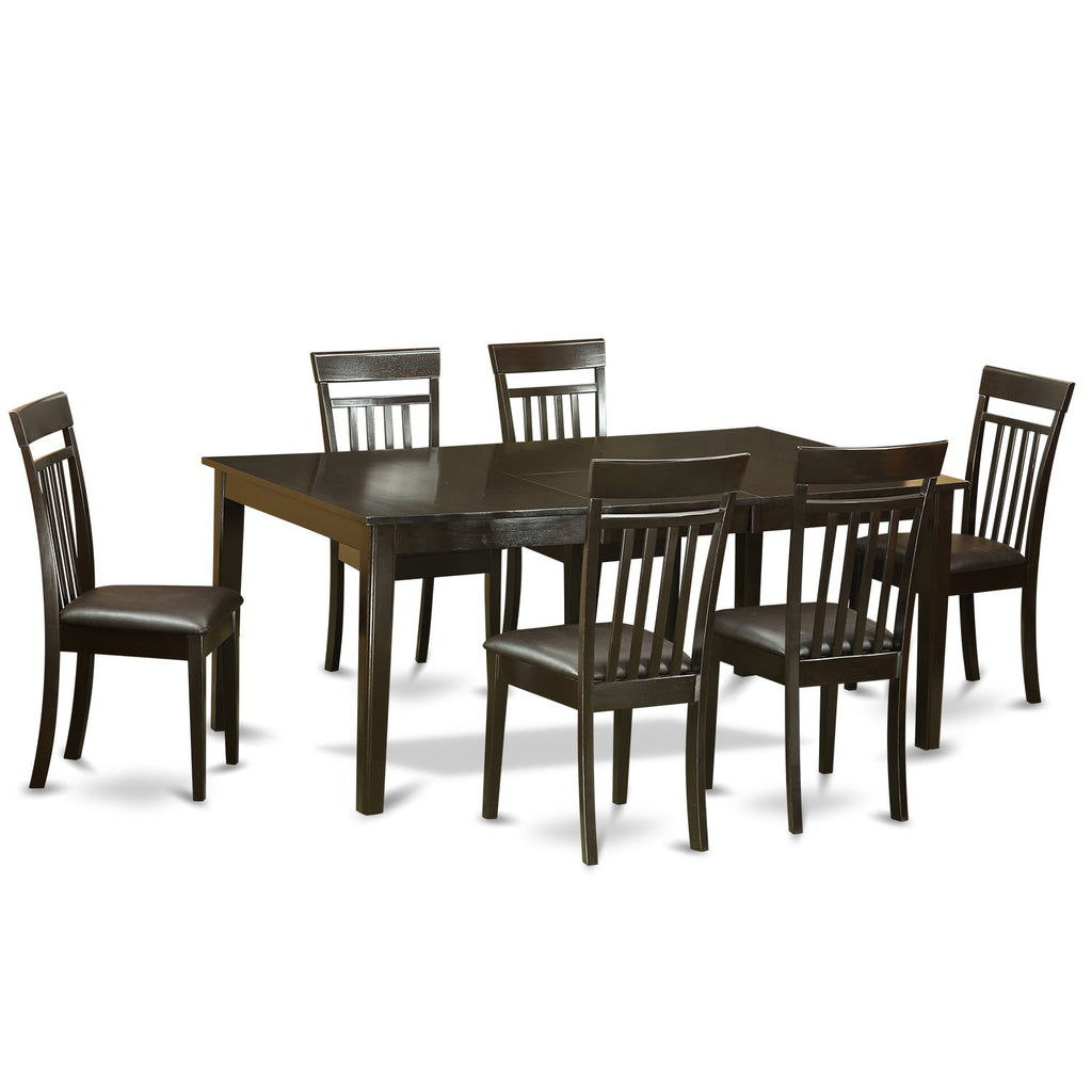 East West Furniture HECA7-CAP-LC 7 Piece Dining Room Table Set Consist of a Rectangle Kitchen Table with Pedestal and 6 Faux Leather Upholstered Dining Chairs, 42x72 Inch, Cappuccino