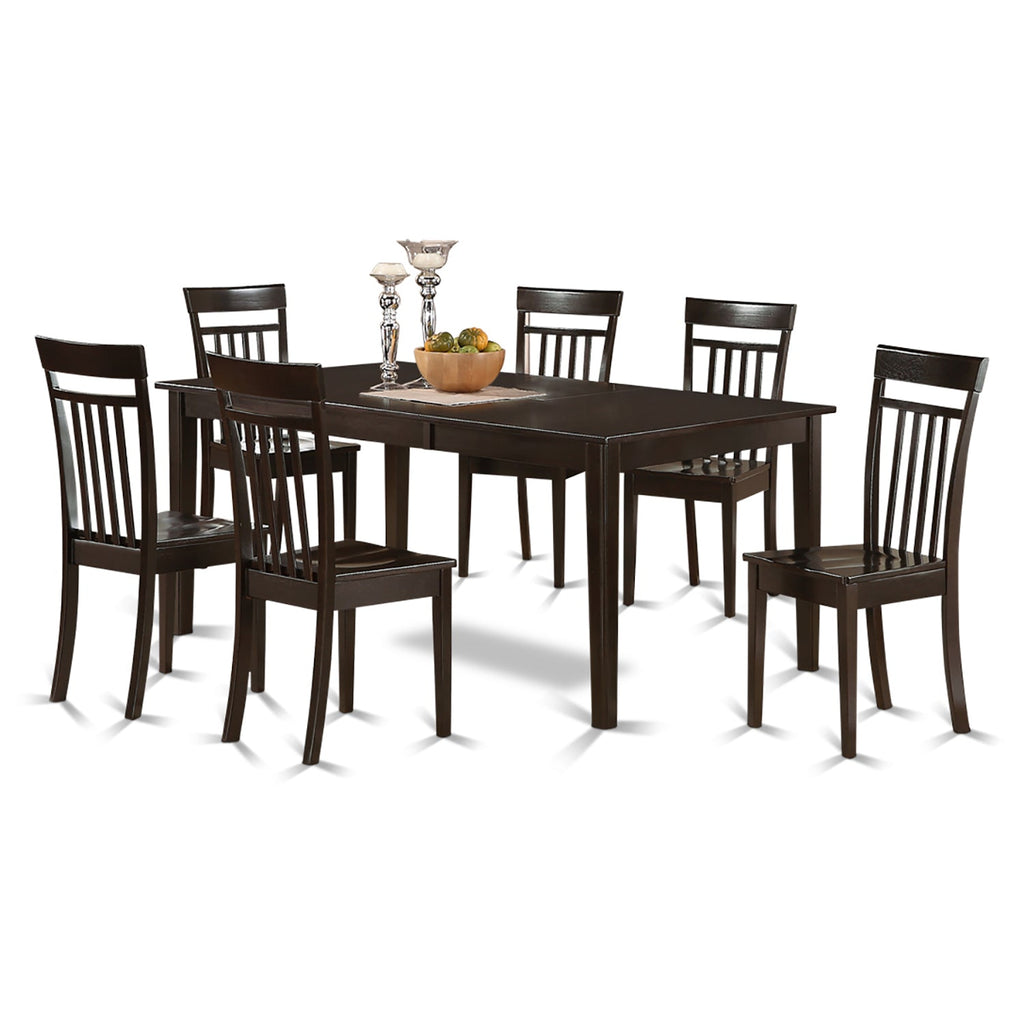 East West Furniture HECA7-CAP-W 7 Piece Dining Room Furniture Set Consist of a Rectangle Kitchen Table with Pedestal and 6 Dining Chairs, 42x72 Inch, Cappuccino