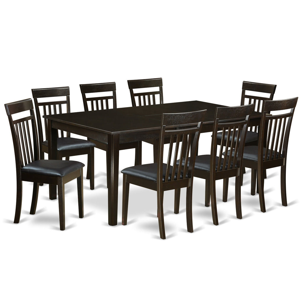 East West Furniture HECA9-CAP-LC 9 Piece Kitchen Table Set Includes a Rectangle Dining Table with Pedestal and 8 Faux Leather Upholstered Dining Chairs, 42x72 Inch, Cappuccino