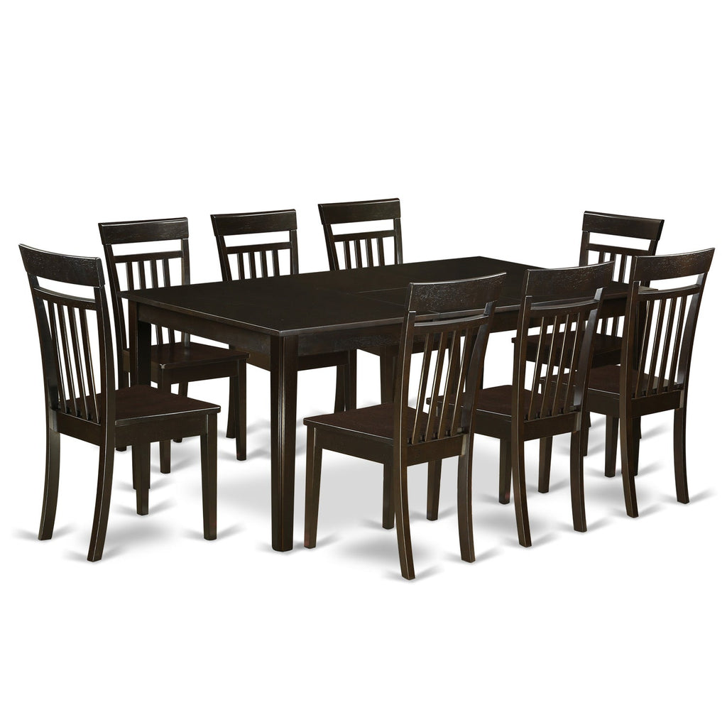 East West Furniture HECA9-CAP-W 9 Piece Kitchen Table Set Includes a Rectangle Dining Table with Pedestal and 8 Dining Room Chairs, 42x72 Inch, Cappuccino