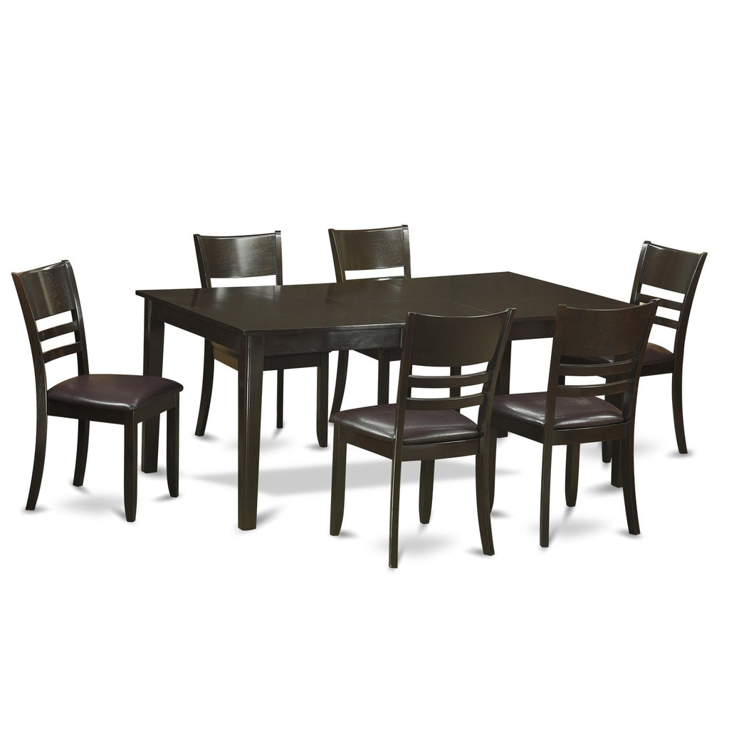 East West Furniture HELY7-CAP-LC 7 Piece Dining Set Consist of a Rectangle Dining Table with Pedestal and 6 Faux Leather Kitchen Room Chairs, 42x72 Inch, Cappuccino