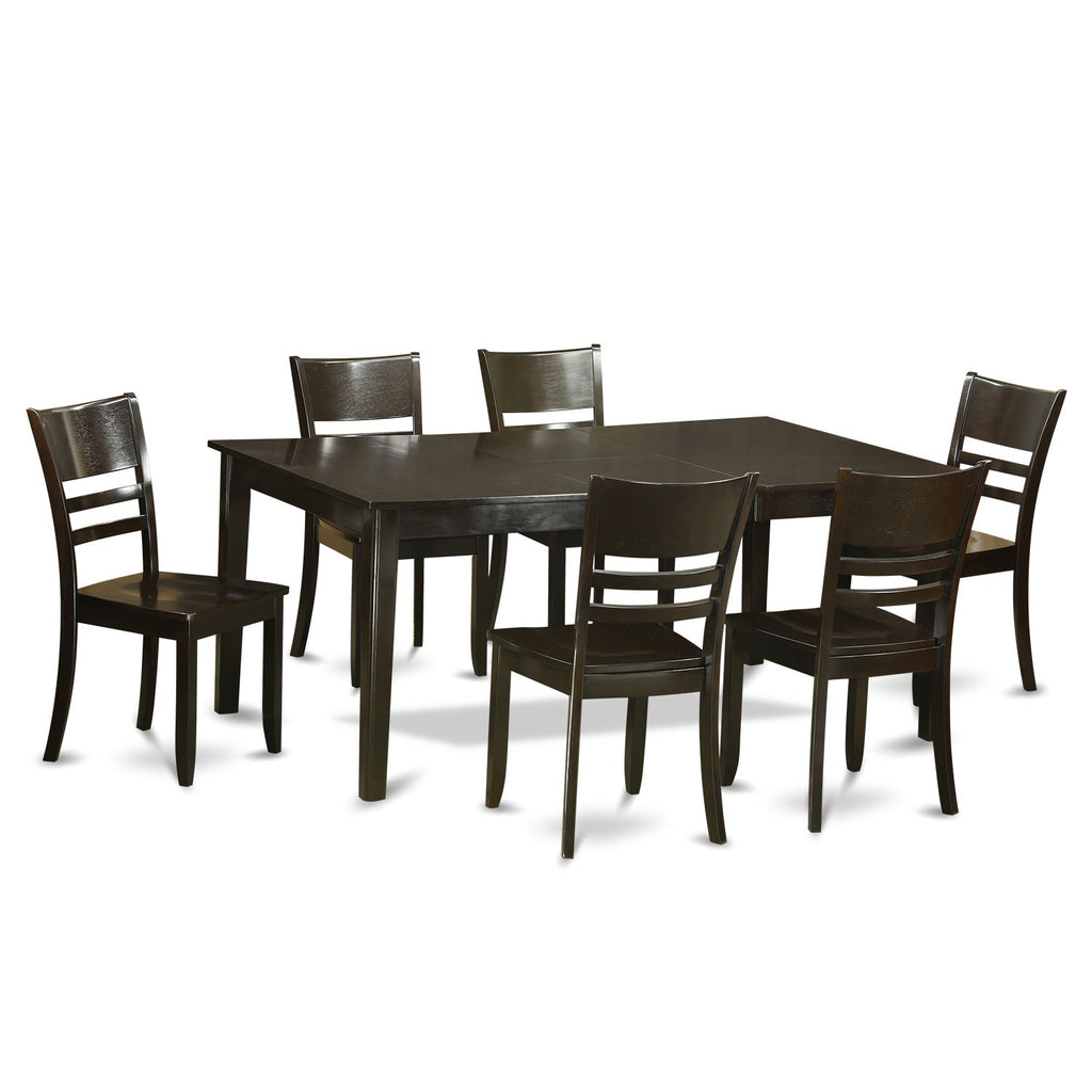 East West Furniture HELY7-CAP-W 7 Piece Dining Set Consist of a Rectangle Dining Room Table with Pedestal and 6 Kitchen Chairs, 42x72 Inch, Cappuccino
