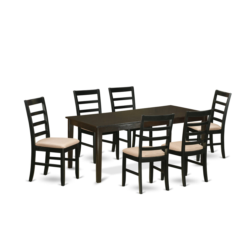 East West Furniture HEPF7-CAP-C 7 Piece Kitchen Table & Chairs Set Consist of a Rectangle Dining Table with Pedestal and 6 Linen Fabric Dining Room Chairs, 42x72 Inch, Cappuccino