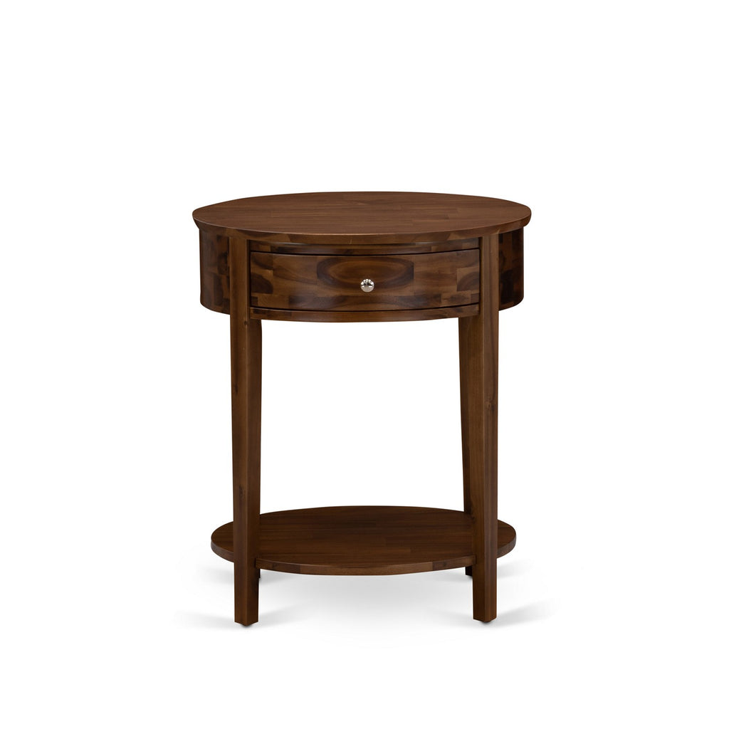 East West Furniture HI-08-ET Wooden Nightstand with 1 Wooden Drawer, Stable and Sturdy Constructed - Antique Walnut Finish
