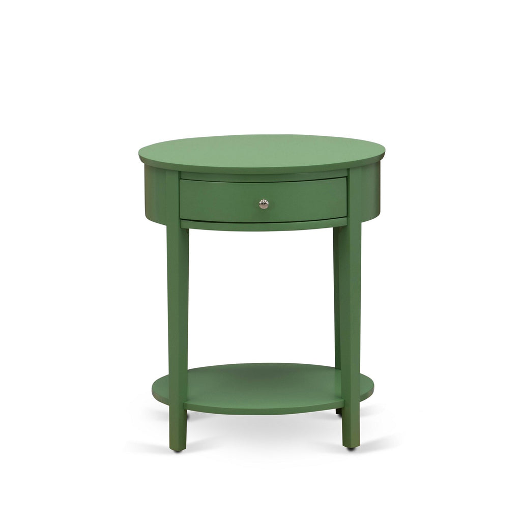 East West Furniture HI-12-ET Mid Century Modern Nightstand with 1 Wood Drawer, Stable and Sturdy Constructed - Clover Green Finish