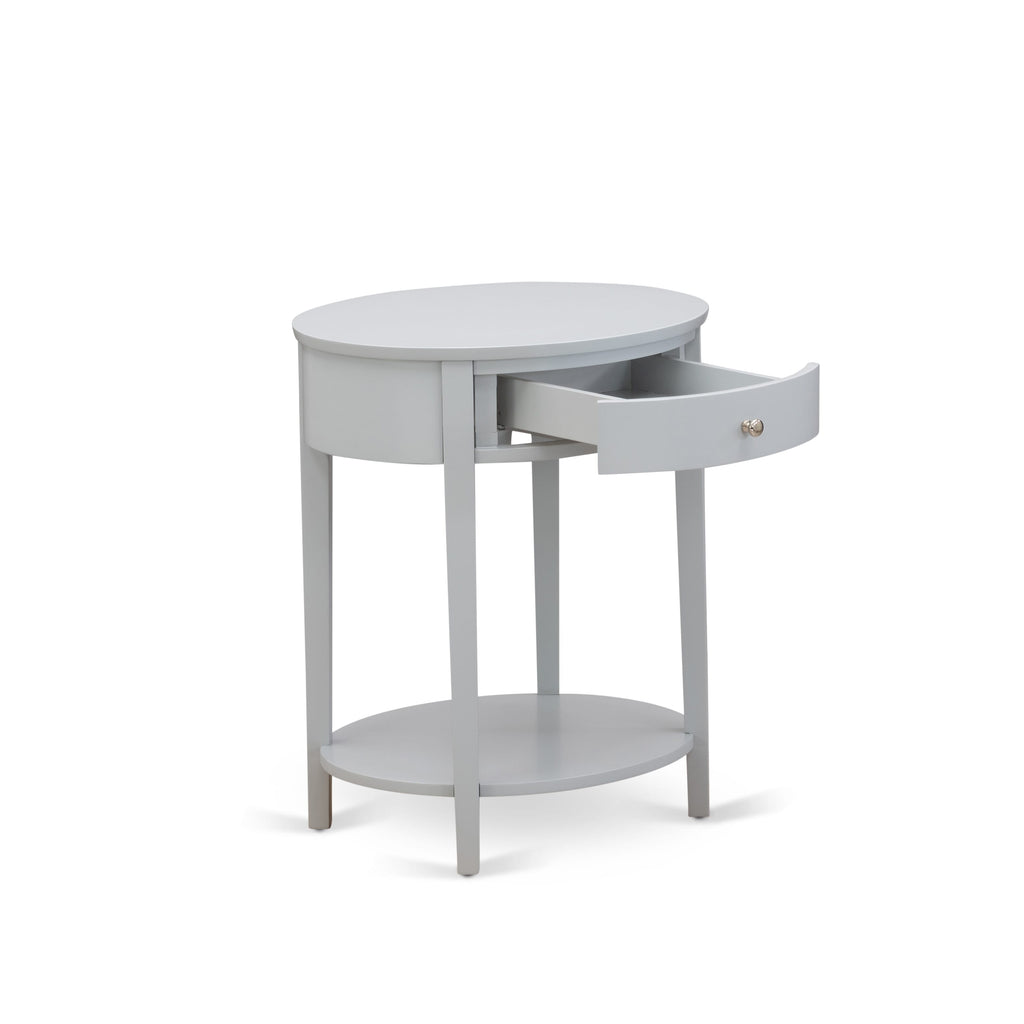 HI-14-ET Round Nightstand with Drawer, Stable and Sturdy Constructed - Urban Gray Finish