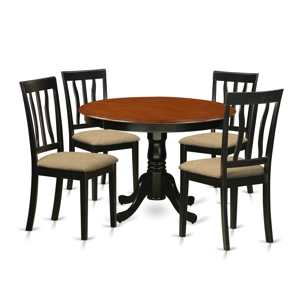 East West Furniture HLAN5-BCH-C 5 Piece Kitchen Table Set for 4 Includes a Round Dining Room Table with Pedestal and 4 Linen Fabric Upholstered Dining Chairs, 42x42 Inch, Black & Cherry