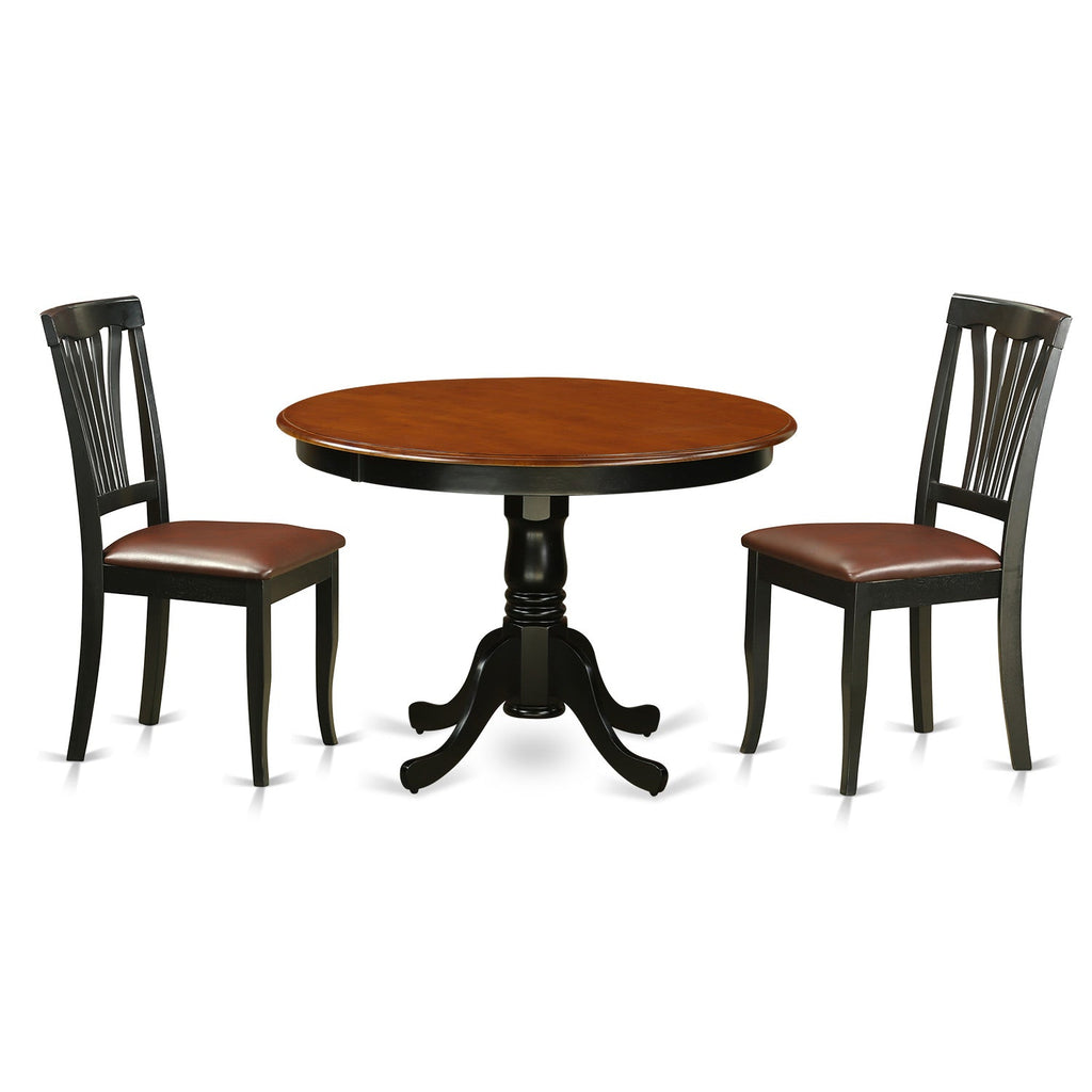 East West Furniture HLAV3-BCH-LC 3 Piece Dinette Set for Small Spaces Contains a Round Dining Table with Pedestal and 2 Faux Leather Dining Room Chairs, 42x42 Inch, Black & Cherry
