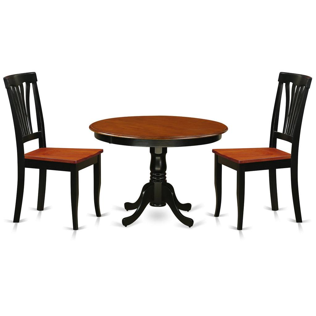East West Furniture HLAV3-BCH-W 3 Piece Kitchen Table & Chairs Set Contains a Round Dining Table with Pedestal and 2 Dining Room Chairs, 42x42 Inch, Black & Cherry