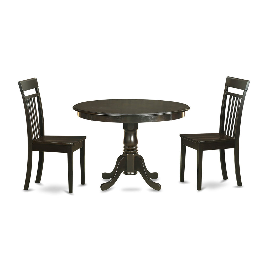 East West Furniture HLCA3-CAP-W 3 Piece Dining Set Contains a Round Dining Room Table with Pedestal and 2 Kitchen Chairs, 42x42 Inch, Cappuccino