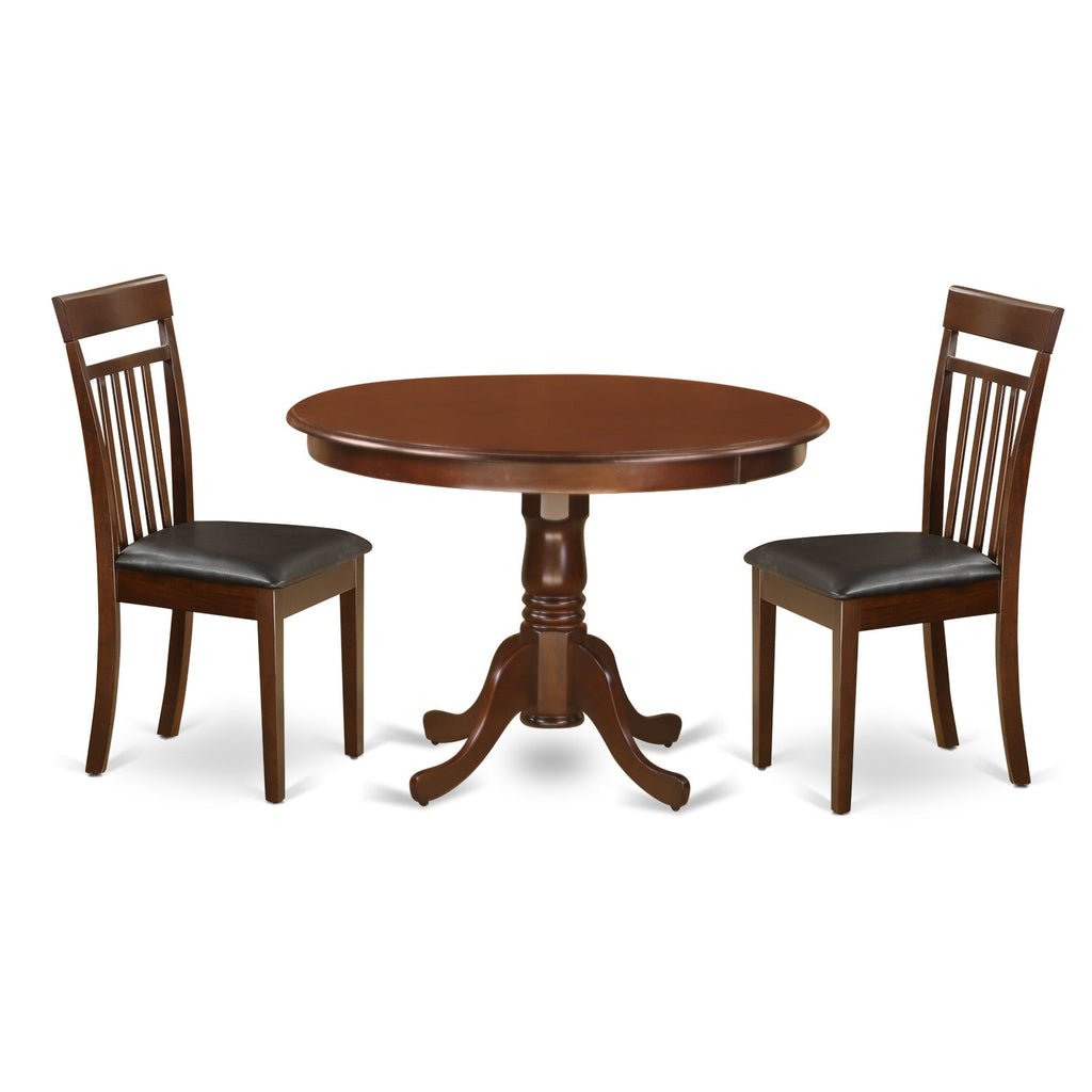 East West Furniture HLCA3-MAH-LC 3 Piece Kitchen Table Set for Small Spaces Contains a Round Dining Room Table with Pedestal and 2 Faux Leather Upholstered Chairs, 42x42 Inch, Mahogany
