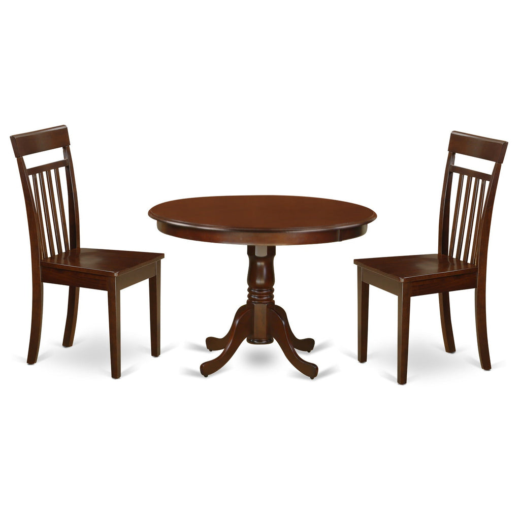 East West Furniture HLCA3-MAH-W 3 Piece Kitchen Table Set for Small Spaces Contains a Round Dining Room Table with Pedestal and 2 Dining Chairs, 42x42 Inch, Mahogany