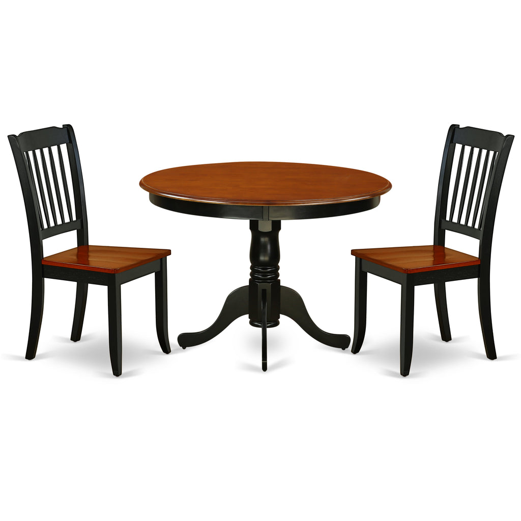 East West Furniture HLDA3-BCH-W 3 Piece Kitchen Table Set for Small Spaces Contains a Round Dining Room Table with Pedestal and 2 Dining Chairs, 42x42 Inch, Black & Cherry