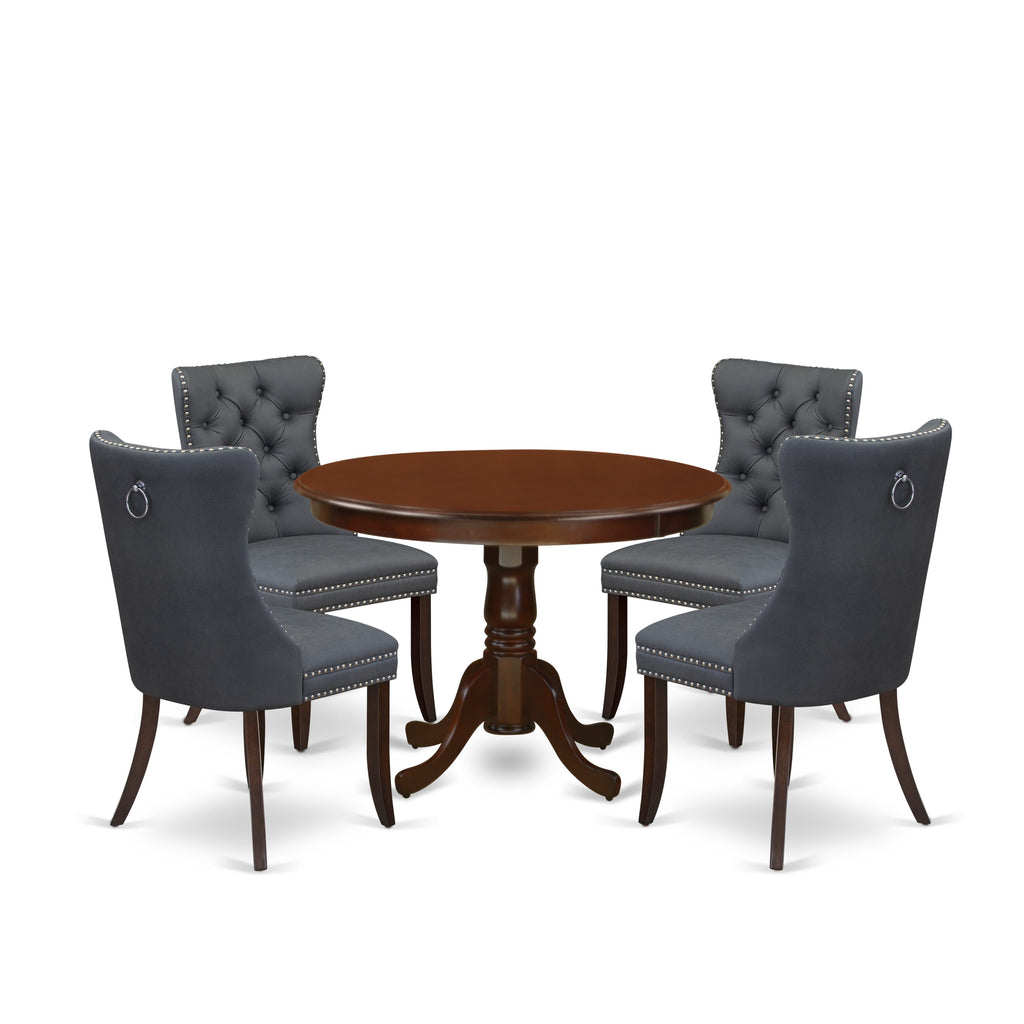 East West Furniture HLDA5-MAH-13 5 Piece Kitchen Table Set Includes a Round Dining Table with Pedestal and 4 Parson Chairs, 42x42 Inch, Mahogany