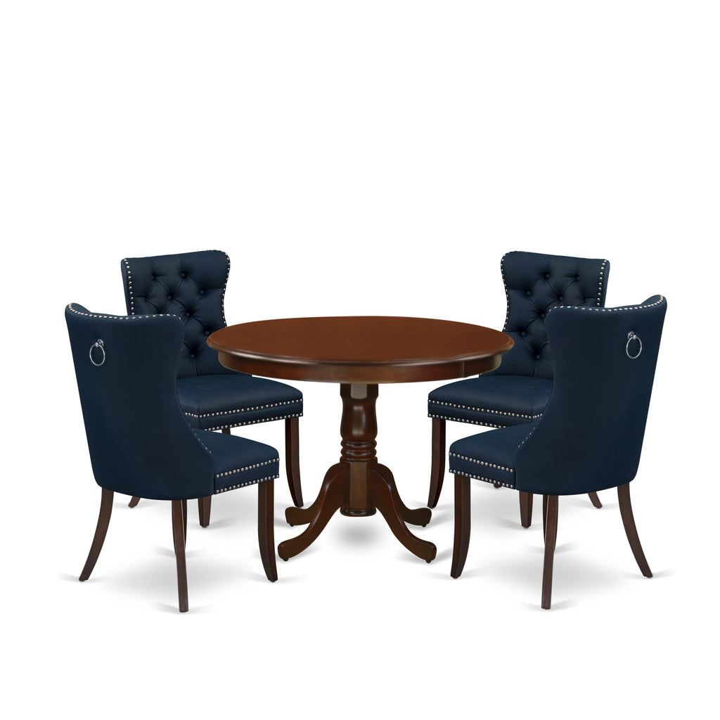 East West Furniture HLDA5-MAH-29 5 Piece Kitchen Table & Chairs Set Includes a Round Dining Table with Pedestal and 4 Padded Chairs, 42x42 Inch, Mahogany