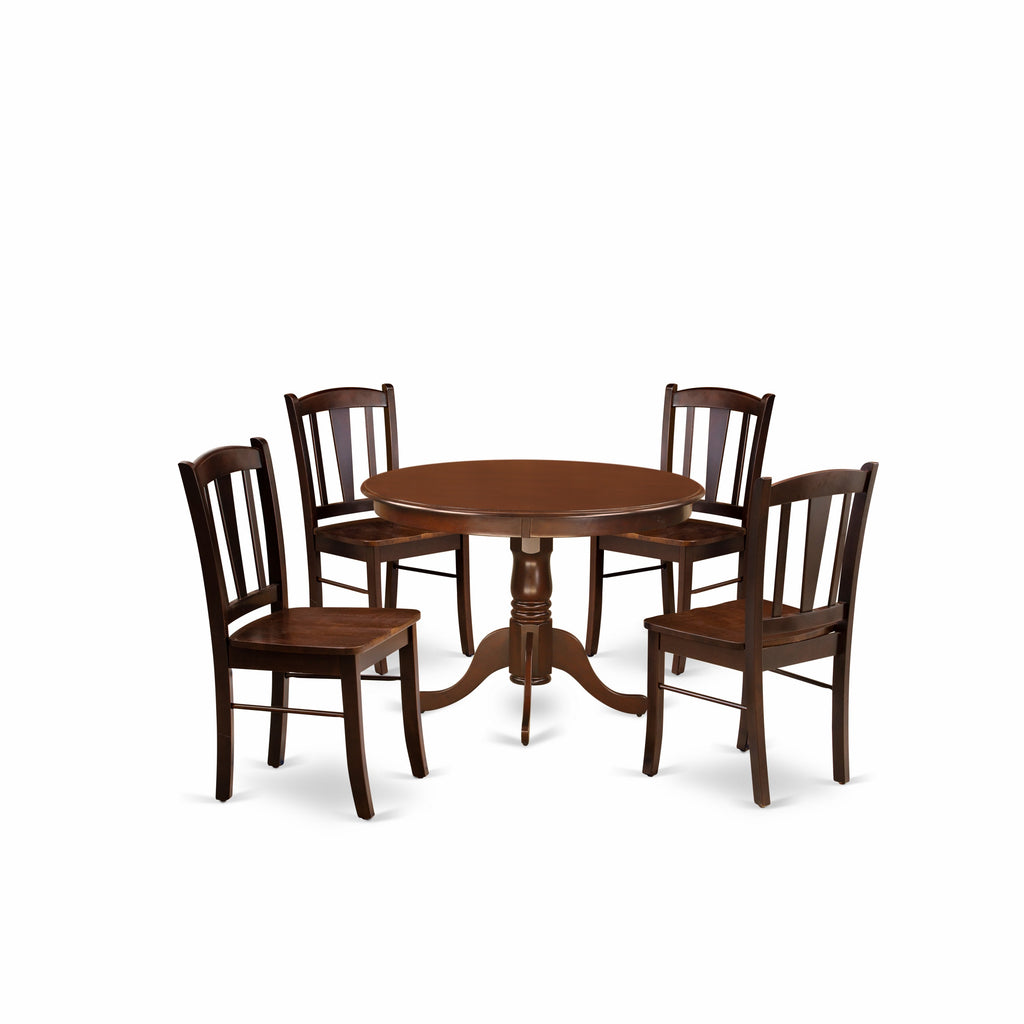 East West Furniture HLDL5-MAH-W 5 Piece Kitchen Table Set for 4 Includes a Round Dining Table with Pedestal and 4 Dining Room Chairs, 42x42 Inch, Mahogany