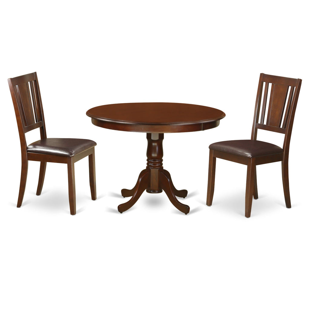 East West Furniture HLDU3-MAH-LC 3 Piece Dining Table Set for Small Spaces Contains a Round Dining Room Table with Pedestal and 2 Faux Leather Upholstered Chairs, 42x42 Inch, Mahogany