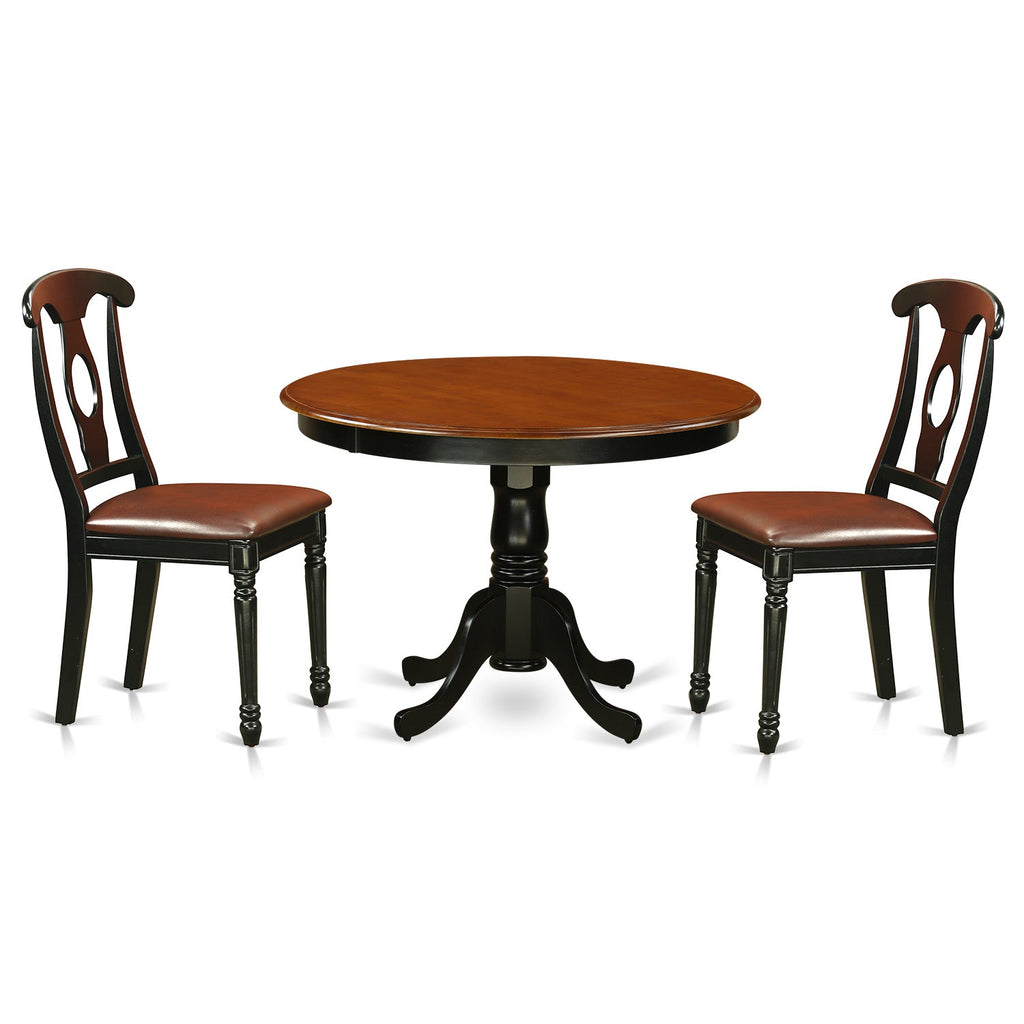 East West Furniture HLKE3-BCH-LC 3 Piece Kitchen Table & Chairs Set Contains a Round Dining Room Table with Pedestal and 2 Faux Leather Upholstered Chairs, 42x42 Inch, Black & Cherry