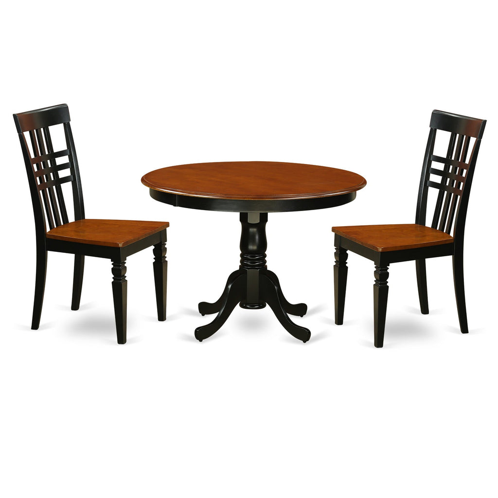 East West Furniture HLLG3-BCH-W 3 Piece Kitchen Table & Chairs Set Contains a Round Dining Room Table with Pedestal and 2 Solid Wood Seat Chairs, 42x42 Inch, Black & Cherry