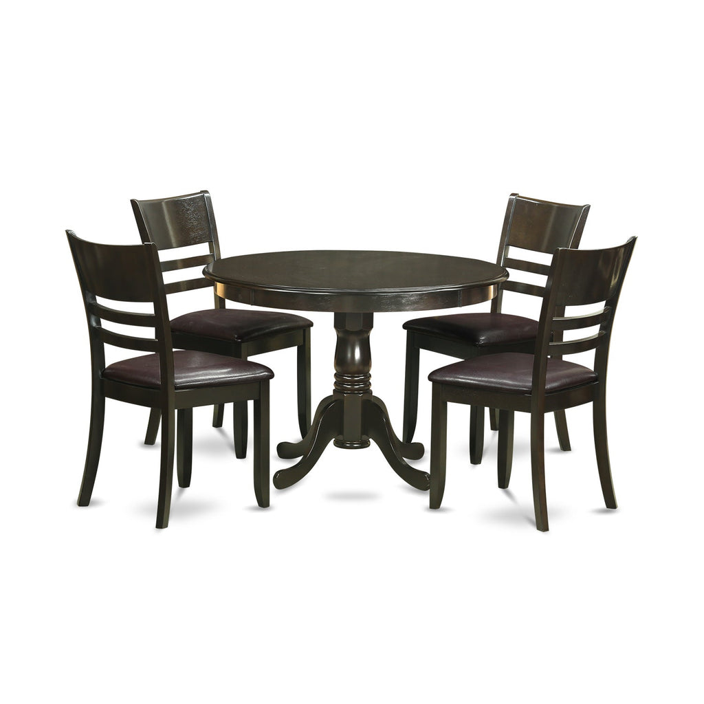 East West Furniture HLLY5-CAP-LC 5 Piece Kitchen Table Set for 4 Includes a Round Dining Room Table with Pedestal and 4 Faux Leather Upholstered Dining Chairs, 42x42 Inch, Cappuccino