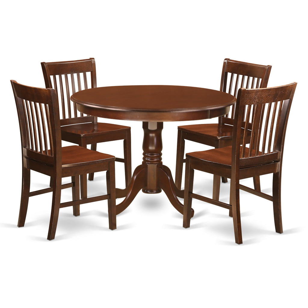 East West Furniture HLNO5-MAH-W 5 Piece Dinette Set for 4 Includes a Round Dining Table with Pedestal and 4 Dining Room Chairs, 42x42 Inch, Mahogany