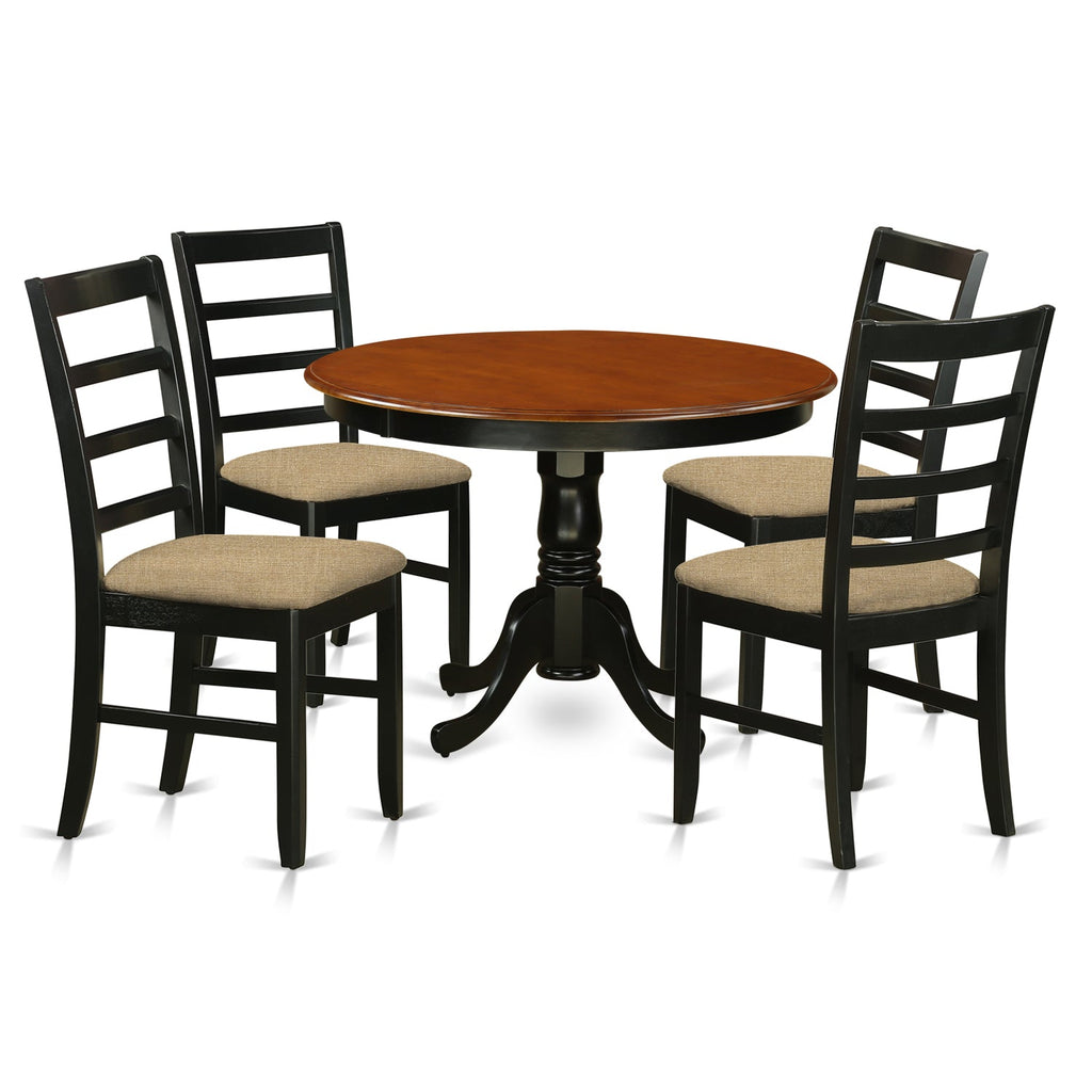 East West Furniture HLPF5-BCH-C 5 Piece Dining Set Includes a Round Dining Table with Pedestal and 4 Linen Fabric Kitchen Room Chairs, 42x42 Inch, Black & Cherry