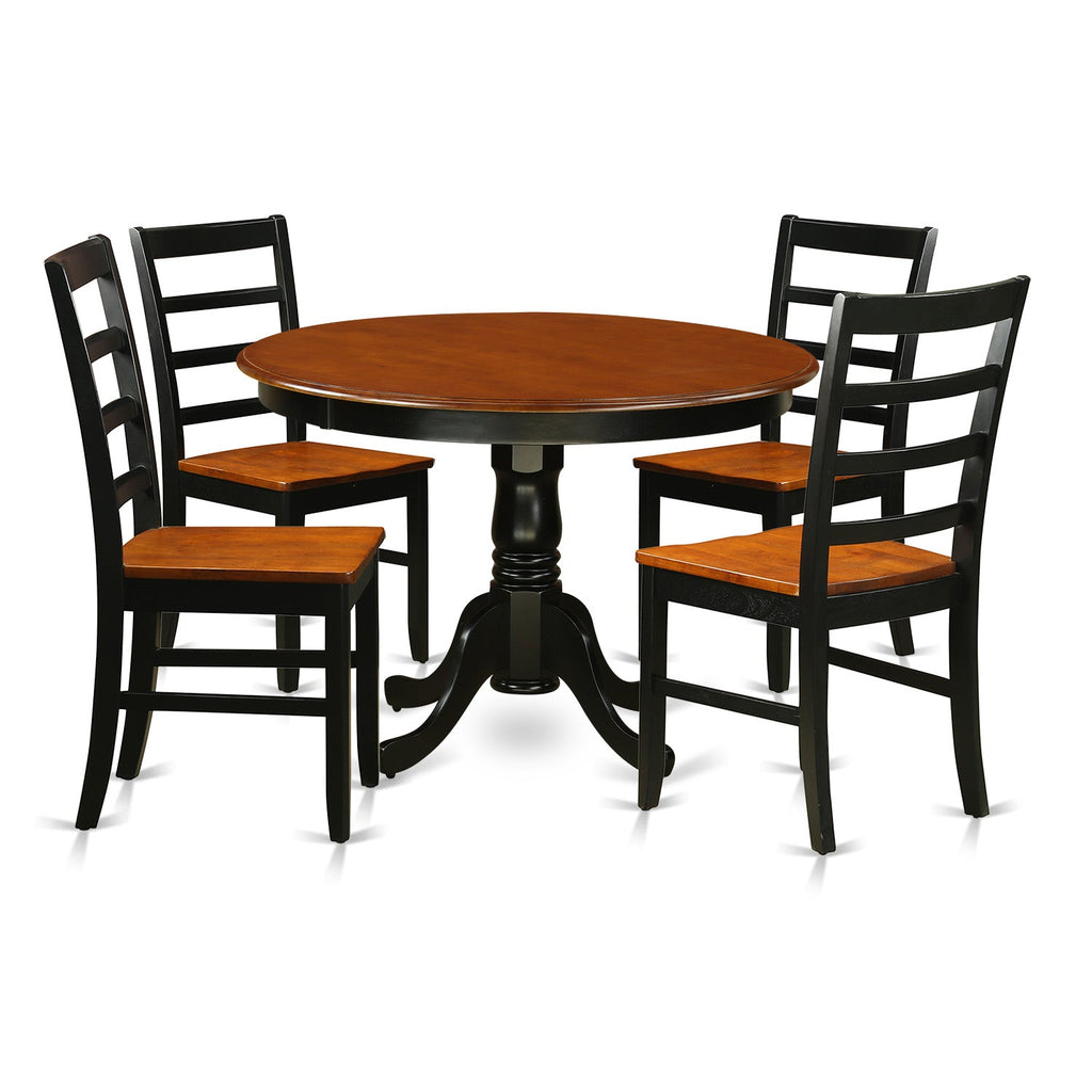 East West Furniture HLPF5-BCH-W 5 Piece Dining Room Furniture Set Includes a Round Dining Table with Pedestal and 4 Wood Seat Chairs, 42x42 Inch, Black & Cherry