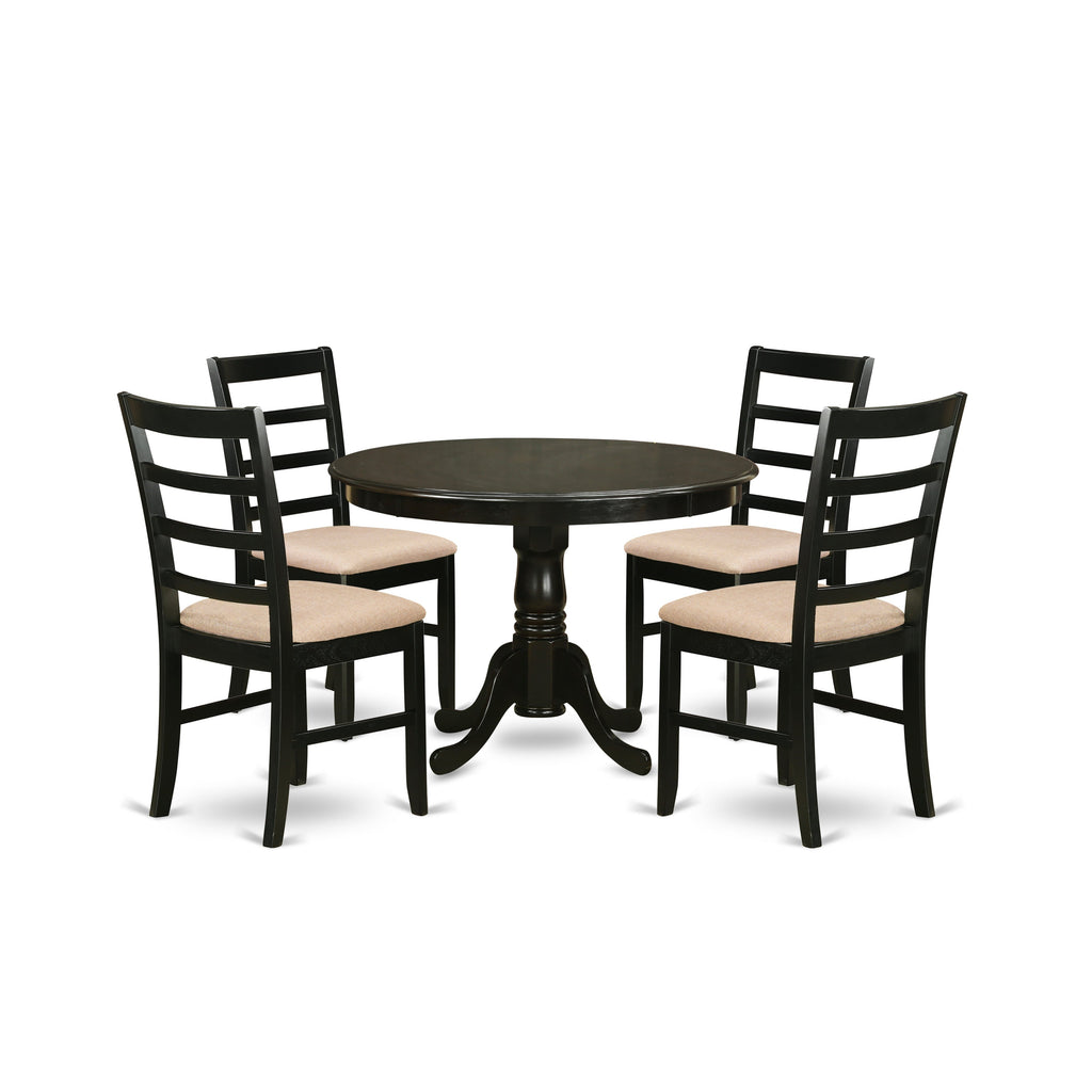 East West Furniture HLPF5-CAP-C 5 Piece Dinette Set for 4 Includes a Round Dining Room Table with Pedestal and 4 Linen Fabric Kitchen Dining Chairs, 42x42 Inch, Cappuccino