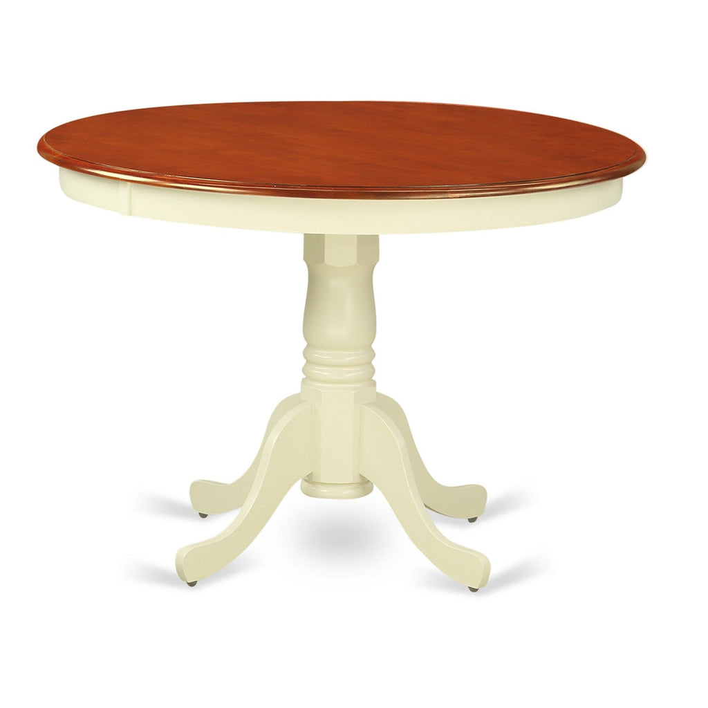East West Furniture HLT-BMK-TP Hartland Kitchen Dining Table - a Round Wooden Table Top with Pedestal Base, 42x42 Inch, Buttermilk & Cherry