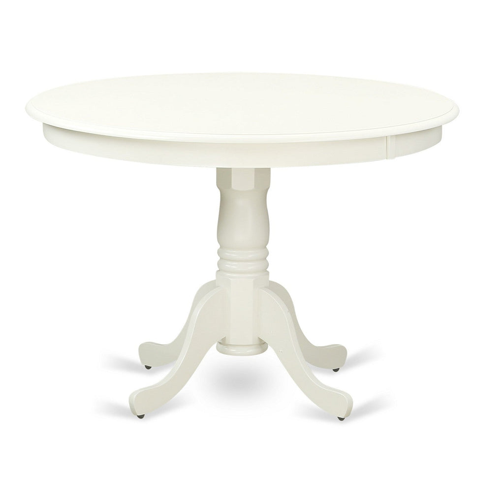 East West Furniture HLDA5-LWH-W 5 Piece Dining Room Table Set Includes a Round Kitchen Table with Pedestal and 4 Dining Chairs, 42x42 Inch, Linen White