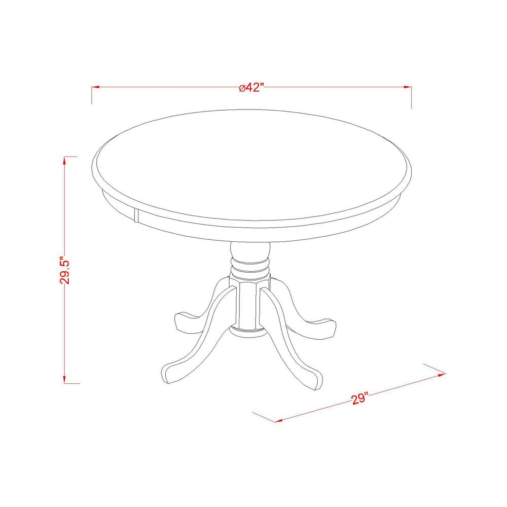 East West Furniture HLDA5-LWH-13 5 Piece Modern Dining Table Set Consists of a Round Kitchen Table with Pedestal and 4 Upholstered Parson Chairs, 42x42 Inch, linen white