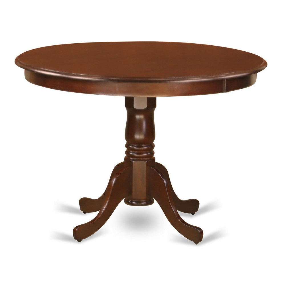 East West Furniture HLLA3-MAH-04 3 Piece Kitchen Table Set Contains a Round Dining Room Table with Pedestal and 2 Light Tan Linen Fabric Parson Dining Chairs, 42x42 Inch, Mahogany