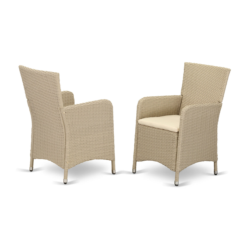 East West Furniture HLUC153V Luneburg Patio Bistro Wicker Dining Chairs with Cushion, Set of 2, Cream