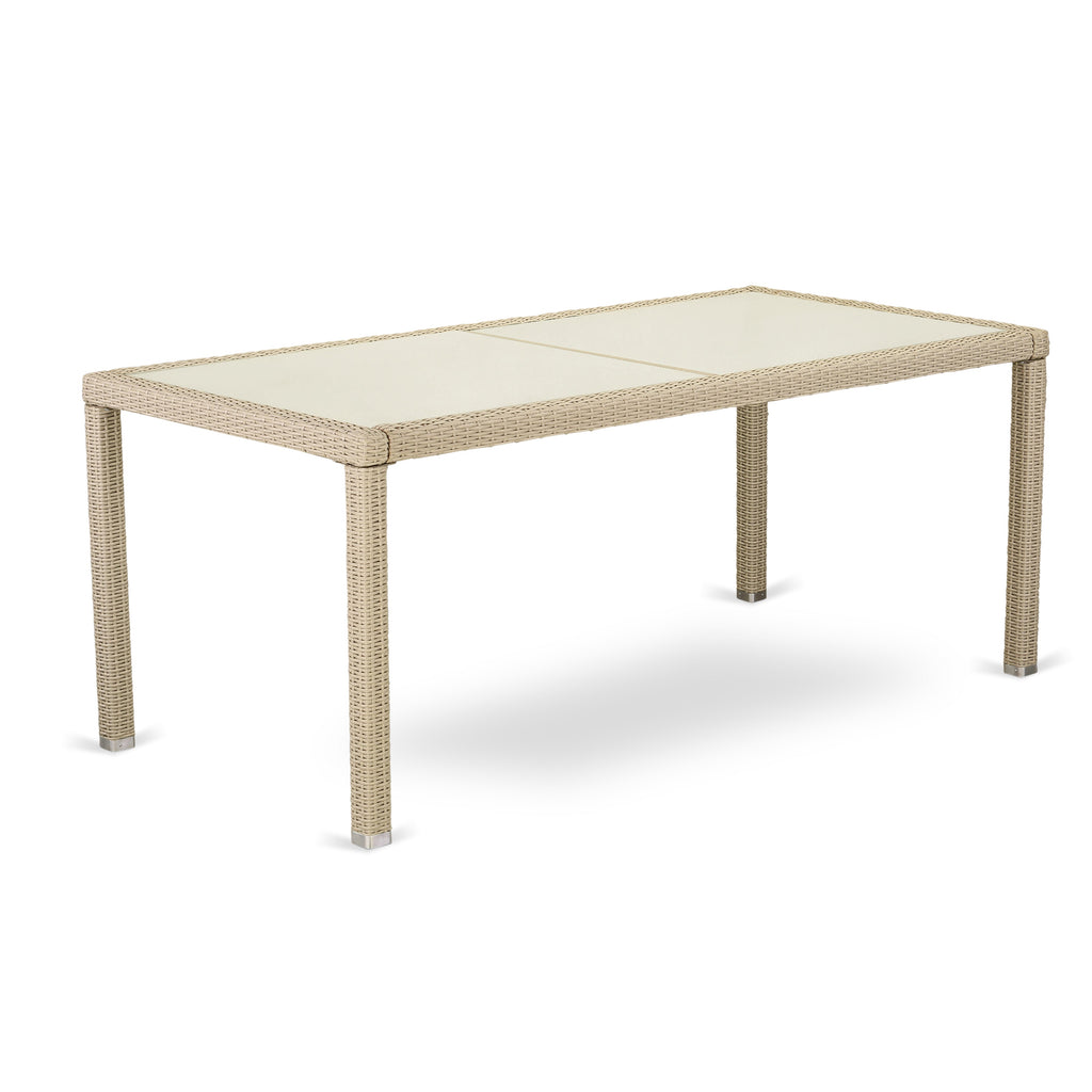 East West Furniture HLUTG53V Luneburg Patio Bistro Wicker Dining Table - Rectangle PE Wicker Table with Glass Top, 36x73 Inch, Cream