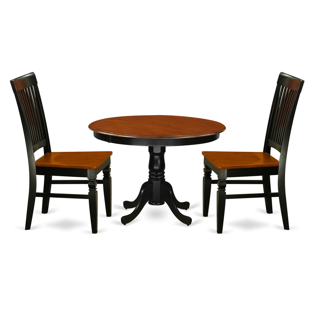 East West Furniture HLWE3-BCH-W 3 Piece Dining Room Table Set Contains a Round Kitchen Table with Pedestal and 2 Dining Chairs, 42x42 Inch, Black & Cherry