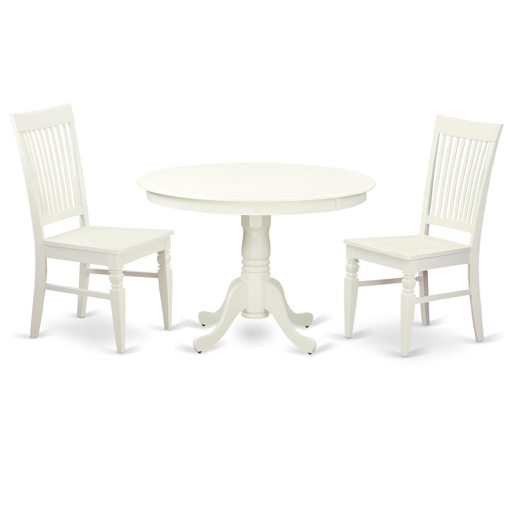 East West Furniture HLWE3-LWH-W 3 Piece Dinette Set for Small Spaces Contains a Round Dining Table with Pedestal and 2 Kitchen Dining Chairs, 42x42 Inch, Linen White