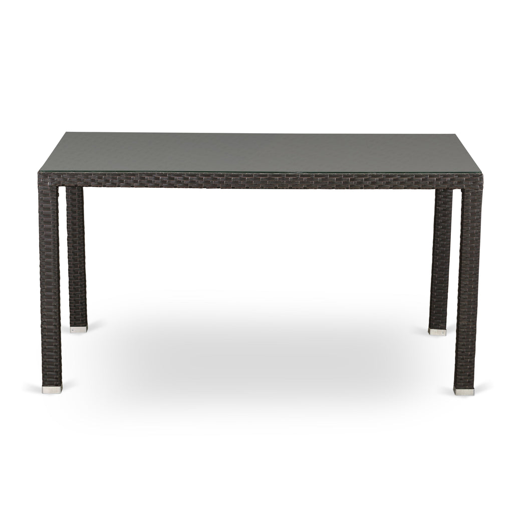 East West Furniture HMATG63S Madrid Patio Wicker Dining Table - Rectangle PE Wicker Table with Glass Top, 36x59 Inch, Dark Brown