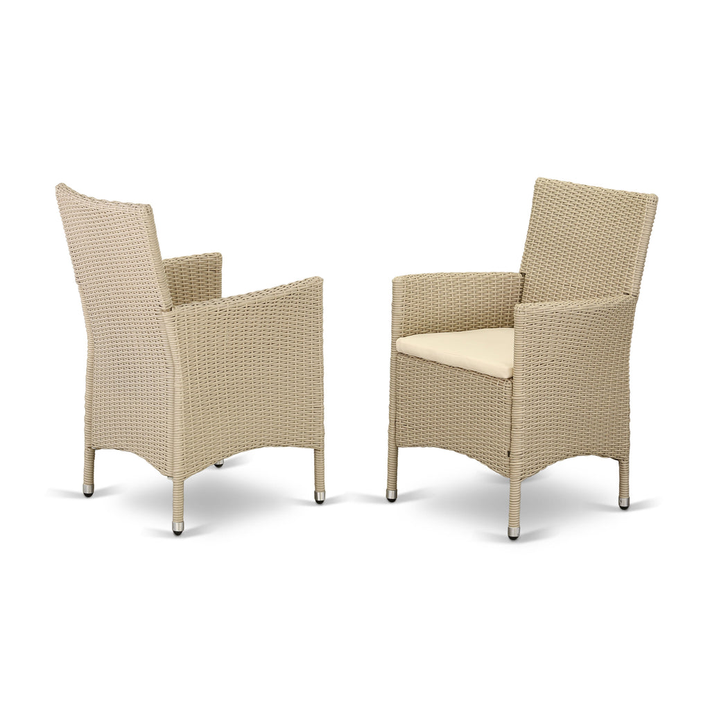 East West Furniture HVLC153V Valencia Patio Bistro Wicker Dining Chairs with Cushion, Set of 2, Cream
