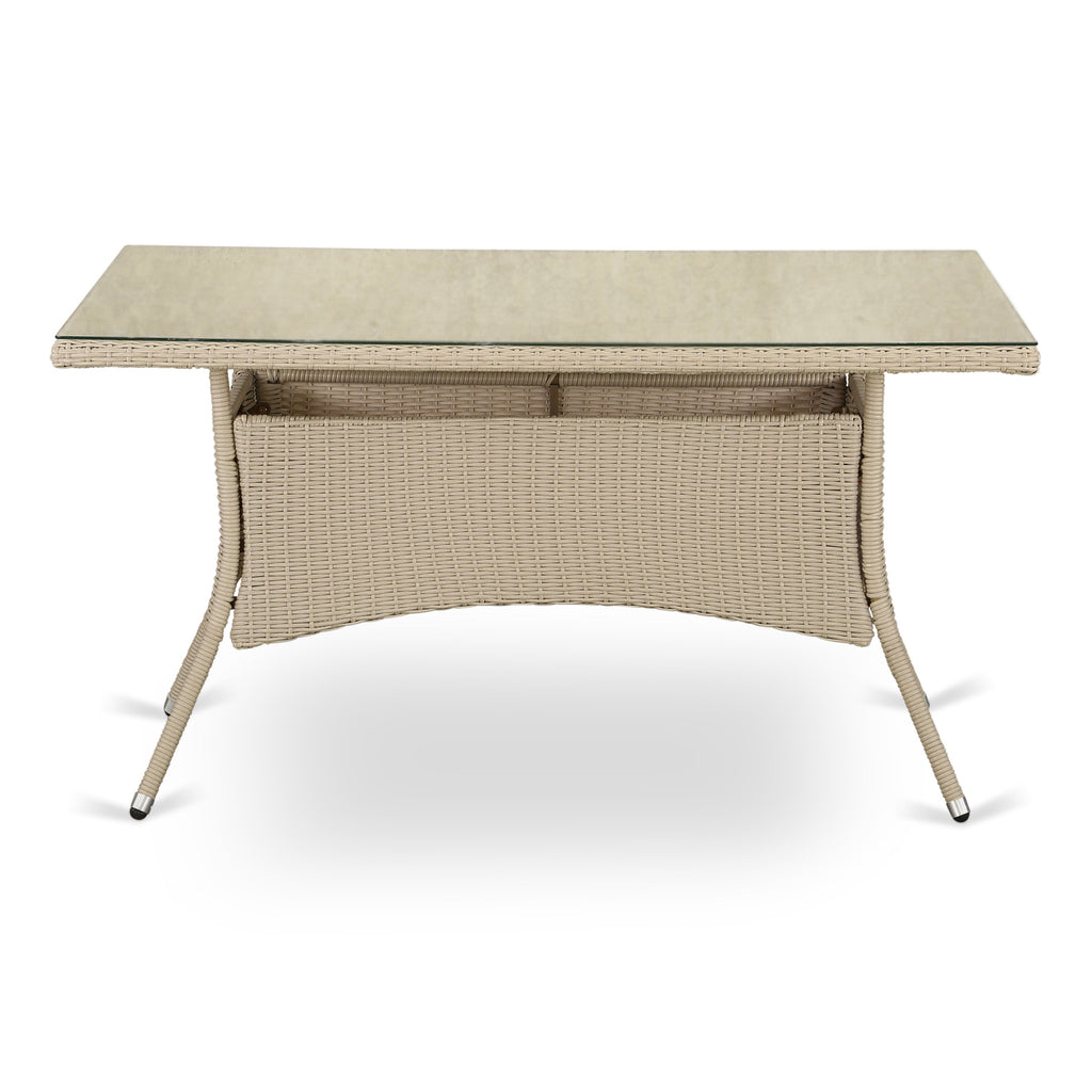 East West Furniture HVLTG53V Valencia Patio Wicker Dining Table - Rectangle PE Wicker Table with Glass Top, 36x55 Inch, Cream