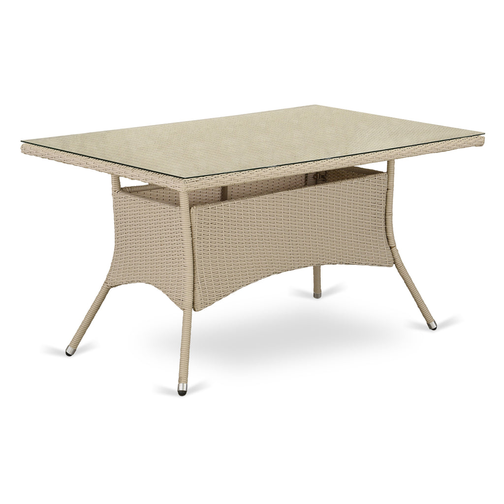East West Furniture HVLTG53V Valencia Patio Wicker Dining Table - Rectangle PE Wicker Table with Glass Top, 36x55 Inch, Cream