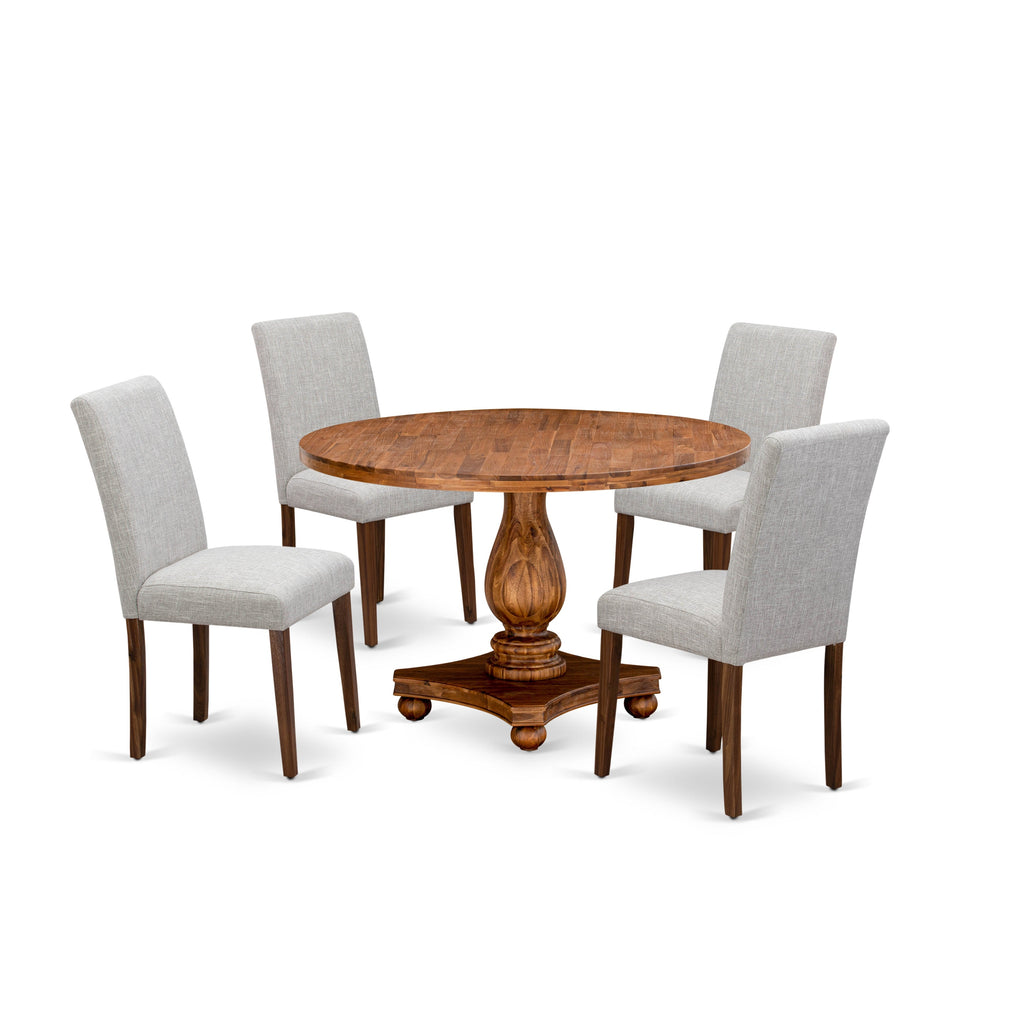 East West Furniture I2AB5-N35 5 Piece Dinette Set Includes a Round Dining Room Table with Pedestal and 4 Doeskin Linen Fabric Upholstered Parson Chairs, 48x48 Inch, Antique Walnut