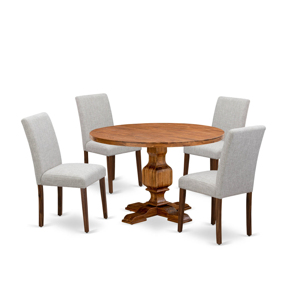 East West Furniture I3AB5-N35 5 Piece Dining Room Table Set Includes a Round Dining Table with Pedestal and 4 Doeskin Linen Fabric Upholstered Parson Chairs, 48x48 Inch, Antique Walnut
