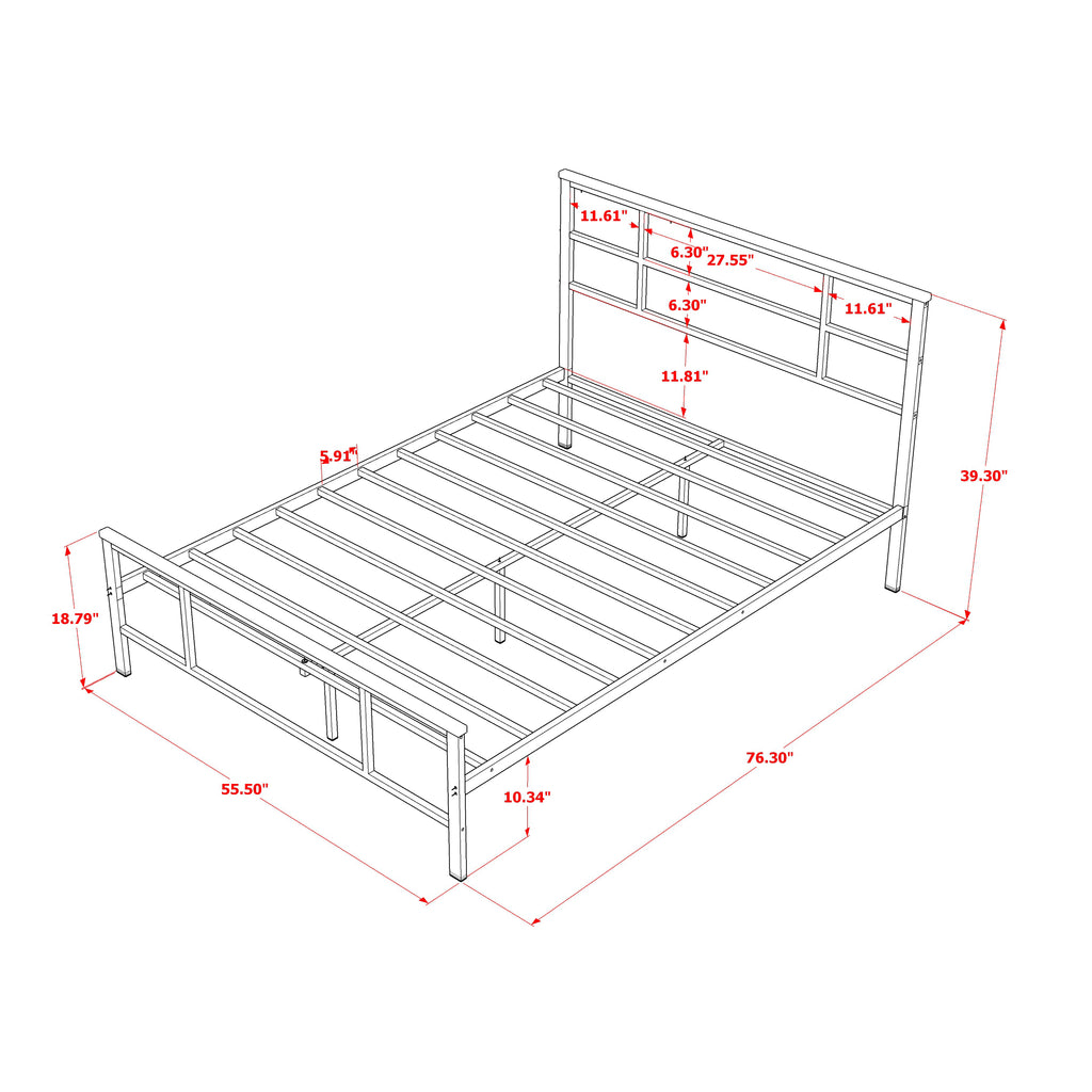 East West Furniture IGFBB04 Ingram Full Size Bed with 7 Metal Legs - Lavish Bed in Powder Coating Black Color