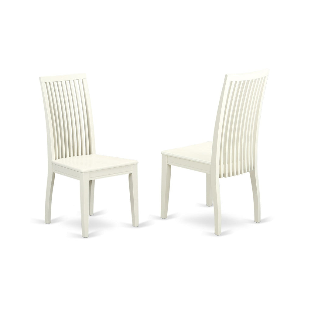 East West Furniture IPC-LWH-W Ipswich Dining Chairs - Slat Back Wood Seat Kitchen Chairs, Set of 2, Linen White