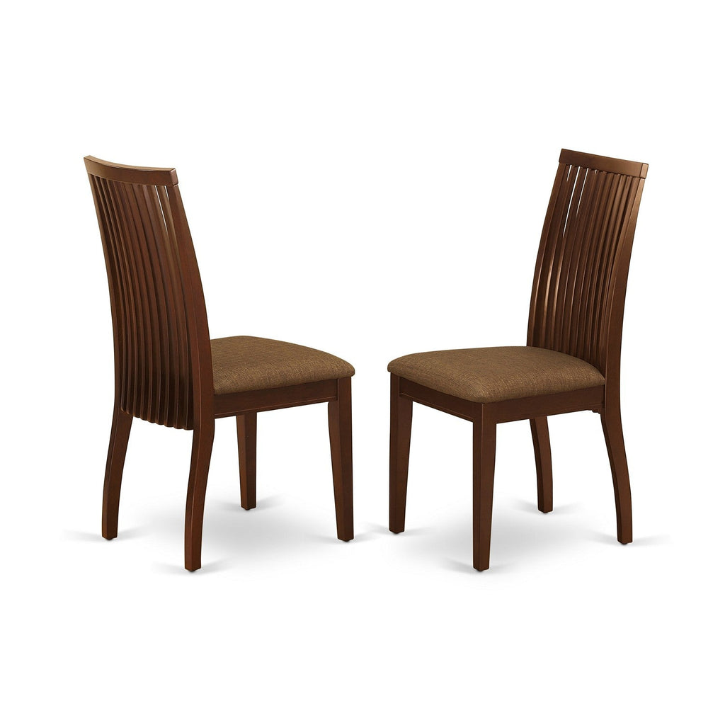 East West Furniture IPC-MAH-C Ipswich Dining Room Chairs - Linen Fabric Upholstered Solid Wood Chairs, Set of 2, Mahogany