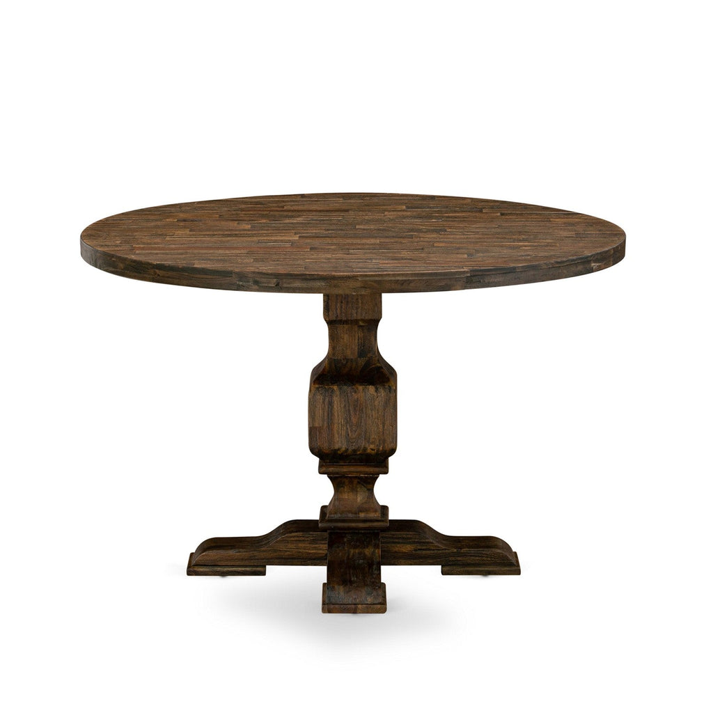 East West Furniture IR3-07-TP Irving Dining Room Table - a Round Solid Wood Table Top with Pedestal Base, 48x48 Inch, Distressed Jacobean