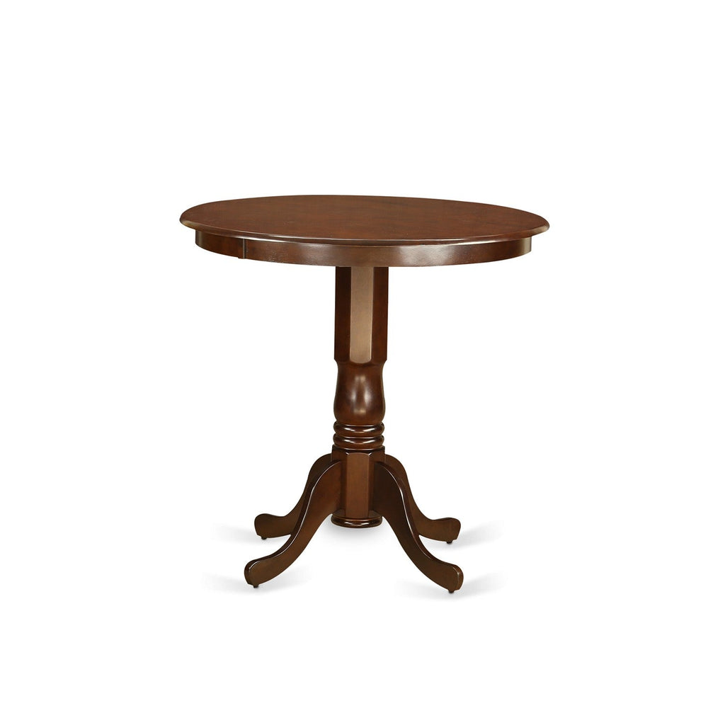 East West Furniture JAVN5-MAH-W 5 Piece Kitchen Counter Set Includes a Round Dining Table with Pedestal and 4 Dining Room Chairs, 36x36 Inch, Mahogany