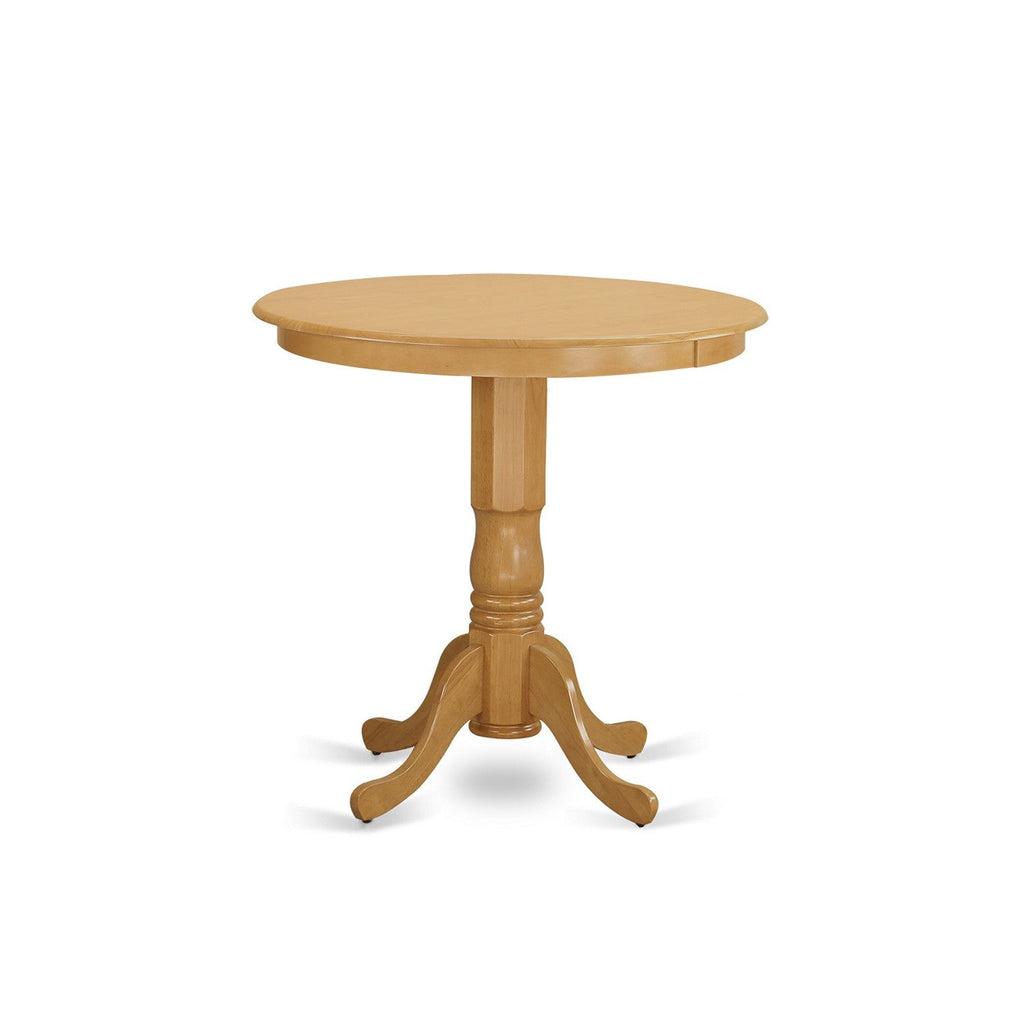 East West Furniture JAPB3-OAK-W 3 Piece Counter Height Pub Set for Small Spaces Contains a Round Kitchen Table with Pedestal and 2 Dining Room Chairs, 36x36 Inch, Oak