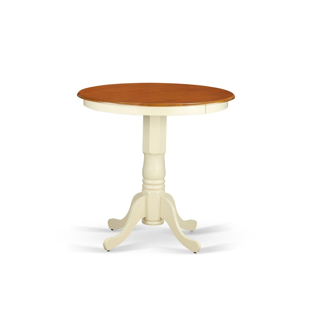 East West Furniture JAT-WHI-TP Jackson Counter Height Dining Table - a Round Dinner Table Top with Pedestal Base, 36x36 Inch, Buttermilk & Cherry